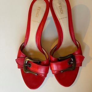 Fendi Red Leather Buckle Heels 39 1/2 (US 9)